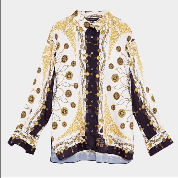 Zara Baroque Chain Print Shirt Blouse Long Sleeves. - Picture 7 of 10